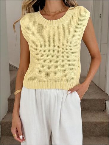 MakeMeChic Women's Crew Neck Tie Knot Sweater Vest Sleeveless Split Hem Y2K Knit Crop Tops in Saudi Arabia