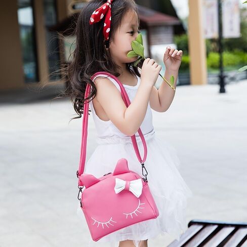 Cute Cat Ear Girls Handbags Candy Color Toddler Crossbody Bags PU Leather Shoulder Bags (pink) in Saudi Arabia