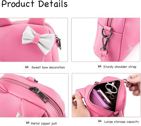 Cute Cat Ear Girls Handbags Candy Color Toddler Crossbody Bags PU Leather Shoulder Bags (pink) in Saudi Arabia