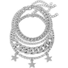 KOSMOS-LI Layered Star Charms Anklet for Women Gold plate Silver plate Rhinestone Cuban Anklets Adjustable Anklet for Summer Beach in Kuwait