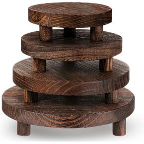 4 Pcs Round Wood Risers Display Stands Wooden Risers for Table Display Mini Riser Stand Rustic Wooden Riser Holder Tiered Tray for Home Decor Kitchen Counter 4 Sizes Brown in Saudi Arabia