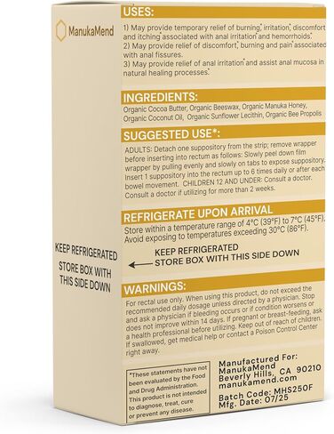 ManukaMend™ Comfort Support Suppositories with Manuka Honey & Coconut Oil – Gentle Moisturizing Relief, 12 Count in Saudi Arabia