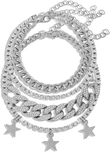 KOSMOS-LI Layered Star Charms Anklet for Women Gold plate Silver plate Rhinestone Cuban Anklets Adjustable Anklet for Summer Beach in Kuwait