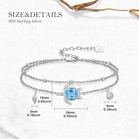 Turtle Anklet for Women 925 Sterling Silver Swiss Blue Topaz Beach Sea Turtle Layered Anklets Hawaii Ocean Jewelry Gifts in Saudi Arabia