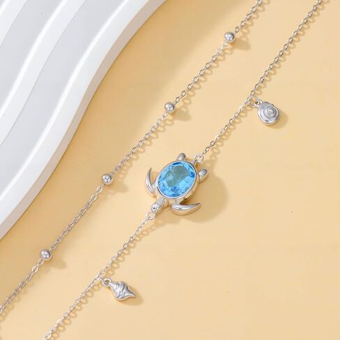 Turtle Anklet for Women 925 Sterling Silver Swiss Blue Topaz Beach Sea Turtle Layered Anklets Hawaii Ocean Jewelry Gifts in Saudi Arabia