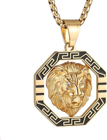 AsAlways 18K Gold Plated Lion Head Necklace Pendant for Men Stainless Steel Hip Hop Rock Lion King Necklaces Charm Animal Amulet Jewelry in Saudi Arabia