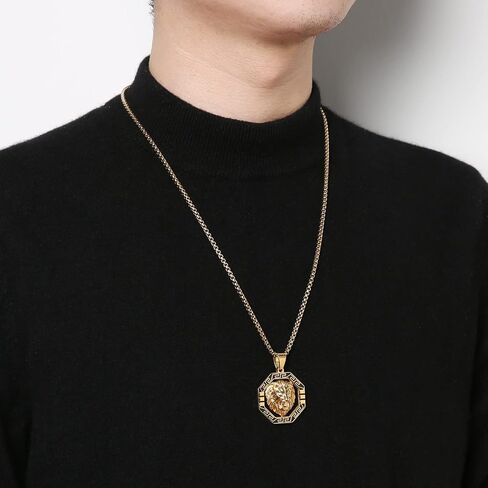 AsAlways 18K Gold Plated Lion Head Necklace Pendant for Men Stainless Steel Hip Hop Rock Lion King Necklaces Charm Animal Amulet Jewelry in Saudi Arabia