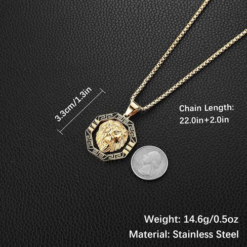 AsAlways 18K Gold Plated Lion Head Necklace Pendant for Men Stainless Steel Hip Hop Rock Lion King Necklaces Charm Animal Amulet Jewelry in Saudi Arabia