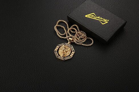 AsAlways 18K Gold Plated Lion Head Necklace Pendant for Men Stainless Steel Hip Hop Rock Lion King Necklaces Charm Animal Amulet Jewelry in Saudi Arabia