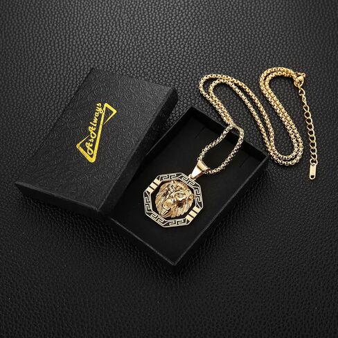 AsAlways 18K Gold Plated Lion Head Necklace Pendant for Men Stainless Steel Hip Hop Rock Lion King Necklaces Charm Animal Amulet Jewelry in Saudi Arabia