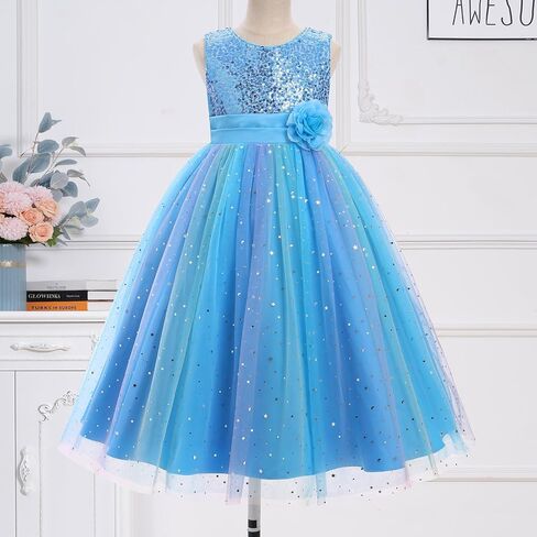 IBTOM CASTLE Flower Girl Sequin Rainbow Tulle Party Dress Little Girl Birthday Wedding Formal Evening Pageant Dance Gown in Saudi Arabia
