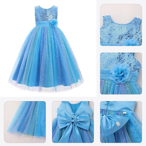 IBTOM CASTLE Flower Girl Sequin Rainbow Tulle Party Dress Little Girl Birthday Wedding Formal Evening Pageant Dance Gown in Saudi Arabia