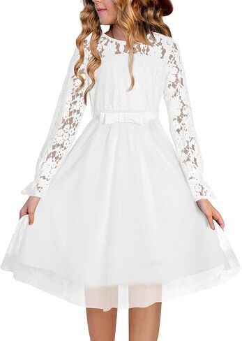 blibean Girls Flower Dresses Fall Lace Tulle Party Dress Size 6-15 Years in Saudi Arabia