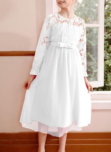 blibean Girls Flower Dresses Fall Lace Tulle Party Dress Size 6-15 Years in Saudi Arabia