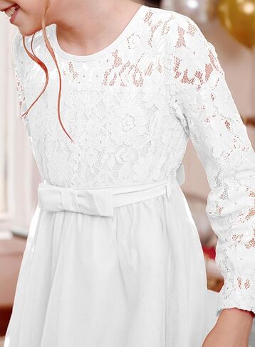 blibean Girls Flower Dresses Fall Lace Tulle Party Dress Size 6-15 Years in Saudi Arabia