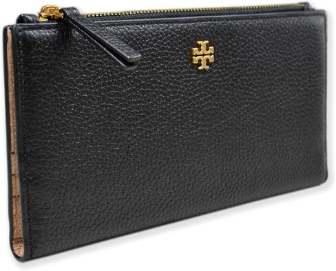 محفظة نسائية رفيعة من Tory Burch 139540 Blake Color-Block Cortado Brown مع أجزاء ذهبية in Kuwait