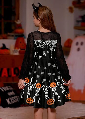 BesserBay Girl's Halloween Party Long Puff Sleeve Crew Neck Ruffle Cuffs Cute Mesh Swing Dress in Saudi Arabia