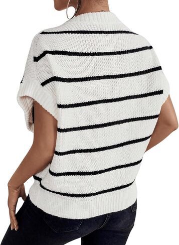 GORGLITTER Women's Striped Sweater Vest Short Cap Sleeve Crew Neck Knit Vest Top in Saudi Arabia