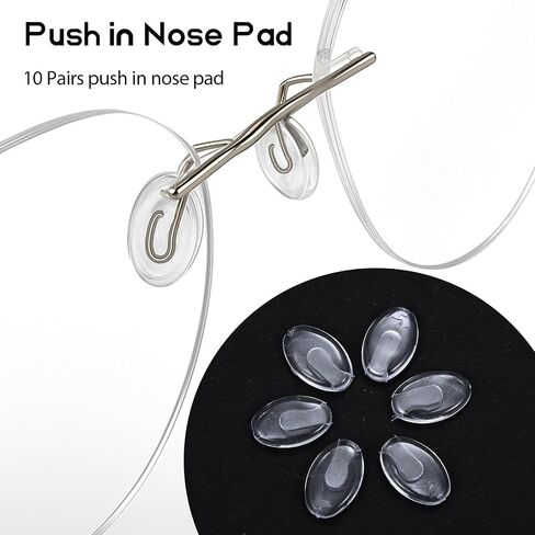 10 Pairs Eye Glass Nose Pads, Anti-Slip Clear Silicone Push-in Nose Pieces for Eyeglasses, Soft Replacement Bridge Pads for Rimless/Frameless Frames in Saudi Arabia