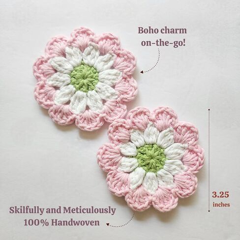Cotton Car Coasters 2pc Car Cup Coasters Cute car Accessories for Women car Coaster for Cup Holders (Rosy Glow) in Saudi Arabia