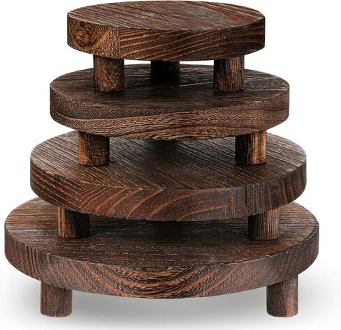 4 Pcs Round Wood Risers Display Stands Wooden Risers for Table Display Mini Riser Stand Rustic Wooden Riser Holder Tiered Tray for Home Decor Kitchen Counter 4 Sizes Brown in Saudi Arabia