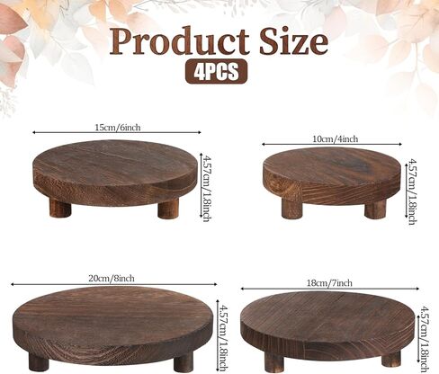 4 Pcs Round Wood Risers Display Stands Wooden Risers for Table Display Mini Riser Stand Rustic Wooden Riser Holder Tiered Tray for Home Decor Kitchen Counter 4 Sizes Brown in Saudi Arabia