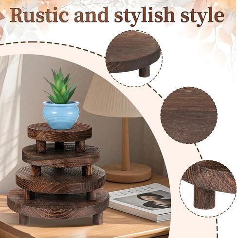 4 Pcs Round Wood Risers Display Stands Wooden Risers for Table Display Mini Riser Stand Rustic Wooden Riser Holder Tiered Tray for Home Decor Kitchen Counter 4 Sizes Brown in Saudi Arabia