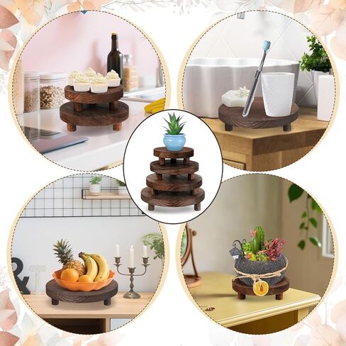 4 Pcs Round Wood Risers Display Stands Wooden Risers for Table Display Mini Riser Stand Rustic Wooden Riser Holder Tiered Tray for Home Decor Kitchen Counter 4 Sizes Brown in Saudi Arabia