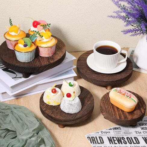 4 Pcs Round Wood Risers Display Stands Wooden Risers for Table Display Mini Riser Stand Rustic Wooden Riser Holder Tiered Tray for Home Decor Kitchen Counter 4 Sizes Brown in Saudi Arabia