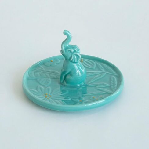 Ceramic Elephant Jewelry Tray - Hand-Painted Trinket Dish & Ring Holder for Dresser, Elephant Themed Home Decor Organizer Bowl for Nightstand, Bathroom Counter (Pink) in Saudi Arabia