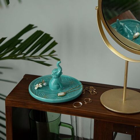 Ceramic Elephant Jewelry Tray - Hand-Painted Trinket Dish & Ring Holder for Dresser, Elephant Themed Home Decor Organizer Bowl for Nightstand, Bathroom Counter (Pink) in Saudi Arabia