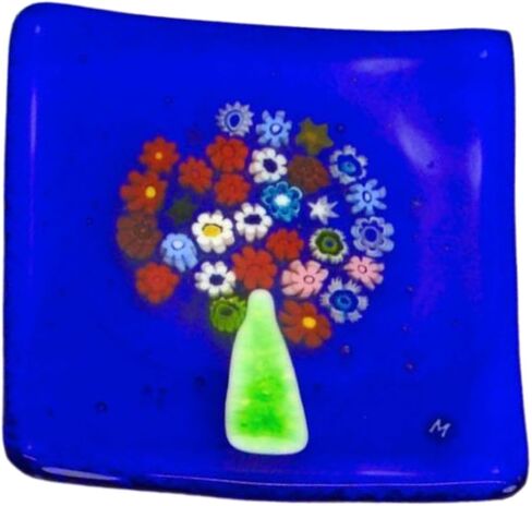 طبق مسطح من زجاج مورانو لشجرة الحياة من ديكوري الإيطالي، طبق زخرفي، صينية مجوهرات، حامل مجوهرات، صنع في إيطاليا (أزرق سماوي) in Kuwait