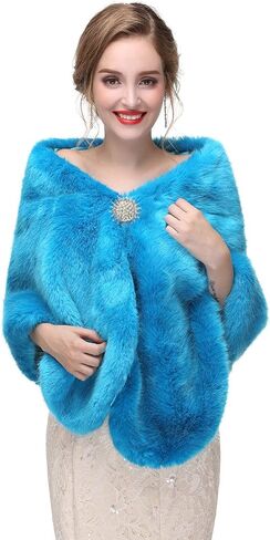 Aimimier Bridal Faux Fur Wrap Wedding Fur Stole with Brooch Evening Party Warm Shrug Cape in Saudi Arabia