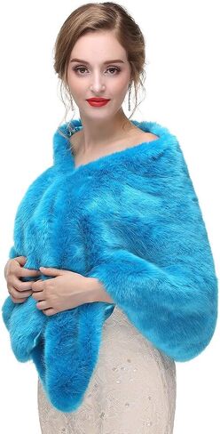 Aimimier Bridal Faux Fur Wrap Wedding Fur Stole with Brooch Evening Party Warm Shrug Cape in Saudi Arabia