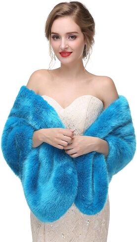 Aimimier Bridal Faux Fur Wrap Wedding Fur Stole with Brooch Evening Party Warm Shrug Cape in Saudi Arabia