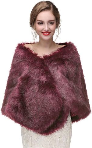 Aimimier Bridal Faux Fur Wrap Wedding Fur Stole with Brooch Evening Party Warm Shrug Cape in Saudi Arabia