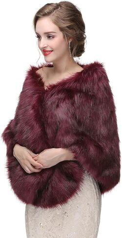 Aimimier Bridal Faux Fur Wrap Wedding Fur Stole with Brooch Evening Party Warm Shrug Cape in Saudi Arabia