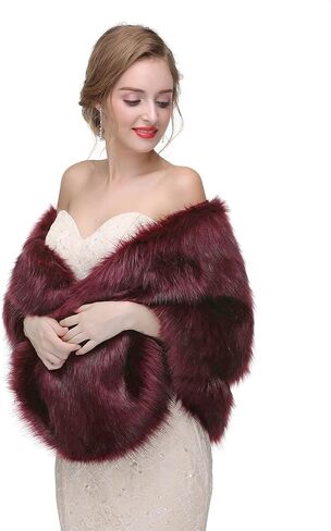 Aimimier Bridal Faux Fur Wrap Wedding Fur Stole with Brooch Evening Party Warm Shrug Cape in Saudi Arabia
