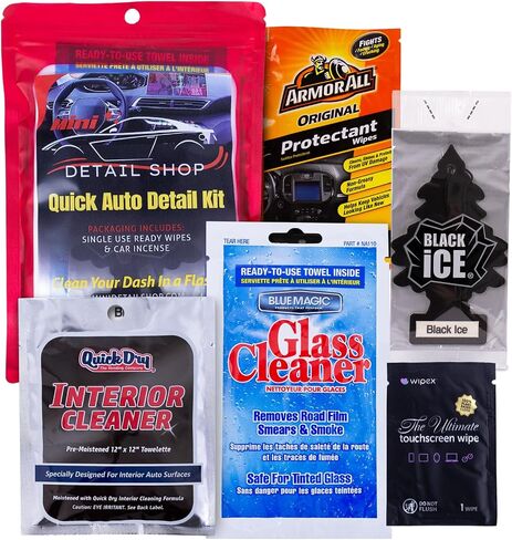 Car Dashboard Cleaning Kit | Interior Car Detailing Kit Includes Dashboard Cleaning Wipes, Dashboard Protectant Wipes, Electronic Screen Wipes, Glass Wipes, & Black Ice Air Freshener in Saudi Arabia