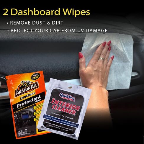 Car Dashboard Cleaning Kit | Interior Car Detailing Kit Includes Dashboard Cleaning Wipes, Dashboard Protectant Wipes, Electronic Screen Wipes, Glass Wipes, & Black Ice Air Freshener in Saudi Arabia
