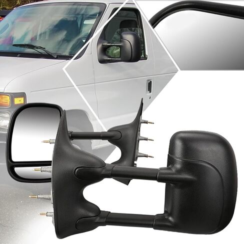[زوج] مرايا جانبية لسحب السحب تلسكوبي يدويًا متوافقة مع 03-14 Ford E150-E550/Econoline، أسود in Saudi Arabia