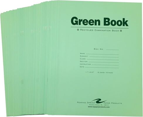ROARING SPRING Recycled Green Exam Book, 8 Sheets/16 Pages, 11" x 8.5", Wide Ruled with Margin, Pack of 50 in Kuwait