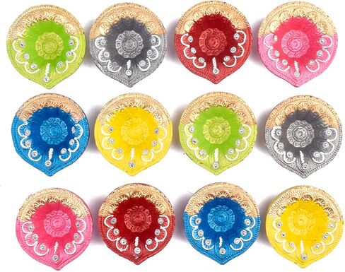 SATVIK Set of 12 Earthen Elegance Wax-Filled Clay Matki Diyas l Eco-Friendly Glossy Terracotta Lamps for Diwali Decoration, Festive Lighting, Home Décor in Saudi Arabia