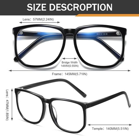 نظارات TR90 كبيرة الحجم لحجب الضوء الأزرق للرجال والنساء خفيفة الوزن ومربعة لألعاب الكمبيوتر نظارات سوداء كبيرة in Kuwait