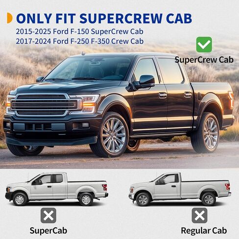 لوحات تشغيل مقاس 6 بوصات: متوافقة مع 2015-2025 Ford - F150 SuperCrew Cab، 2017-2024 Ford F250 F350 F450 F550 Super Duty Crew Cab، قضبان نيرف ذات خطوات جانبية فضية in Saudi Arabia