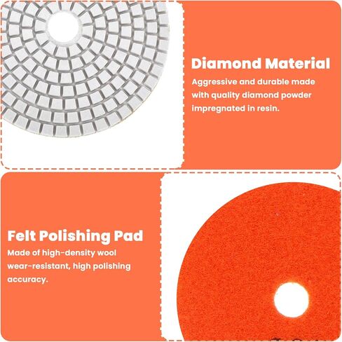 20 Pack Diamond Polishing Pads Set, 4 Inch Wet/Dry Granite Stone Polish Pad Kit 30-10000 Grit with 5/8’’-11 Backer Pad Drill Grinder Adapter and Wool Disc for Marble Rock Concrete Stone Quartz in Saudi Arabia