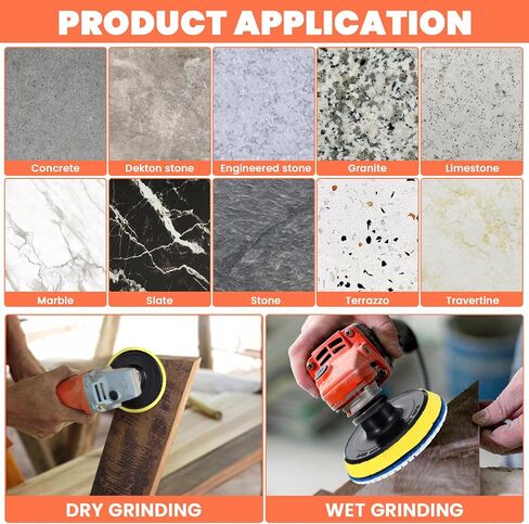 20 Pack Diamond Polishing Pads Set, 4 Inch Wet/Dry Granite Stone Polish Pad Kit 30-10000 Grit with 5/8’’-11 Backer Pad Drill Grinder Adapter and Wool Disc for Marble Rock Concrete Stone Quartz in Saudi Arabia