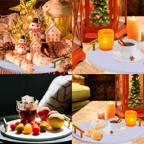 صينية ديكو مستديرة محددة لديكور المنزل، دائرة خشبية بيضاء مقاس 30.48 سم مع مقبض ذهبي لامع، صينية دائرية مزخرفة لطاولة القهوة، المطبخ، غرفة المعيشة، غرفة النوم in Kuwait