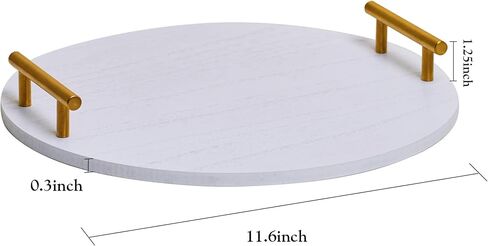 صينية ديكو مستديرة محددة لديكور المنزل، دائرة خشبية بيضاء مقاس 30.48 سم مع مقبض ذهبي لامع، صينية دائرية مزخرفة لطاولة القهوة، المطبخ، غرفة المعيشة، غرفة النوم in Kuwait