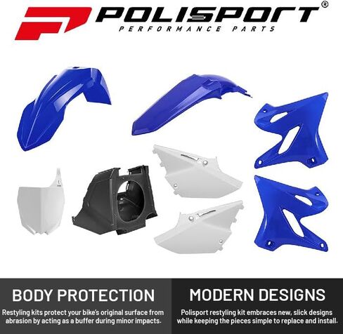 مجموعة إعادة تصفيف Polisport Motocross (MX) للدراجة الترابية Yamaha YZ 125/250 (2002-21) - جودة OEM، متينة ومرنة ومثالية - أزرق/أبيض/أسود in Saudi Arabia